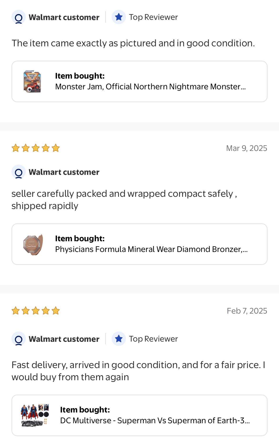 Walmart customer reviews about fast delivery and condition