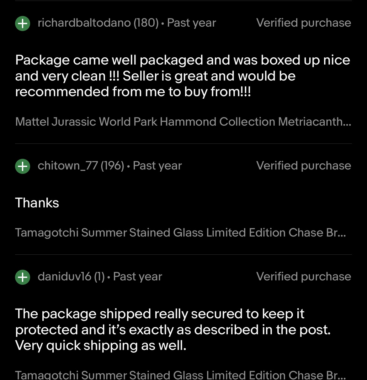 eBay verified purchase feedback about secure packaging